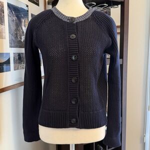 Vtg Liz Claiborne Open Knit Cardigan Medium Navy Button Up Preppy Office